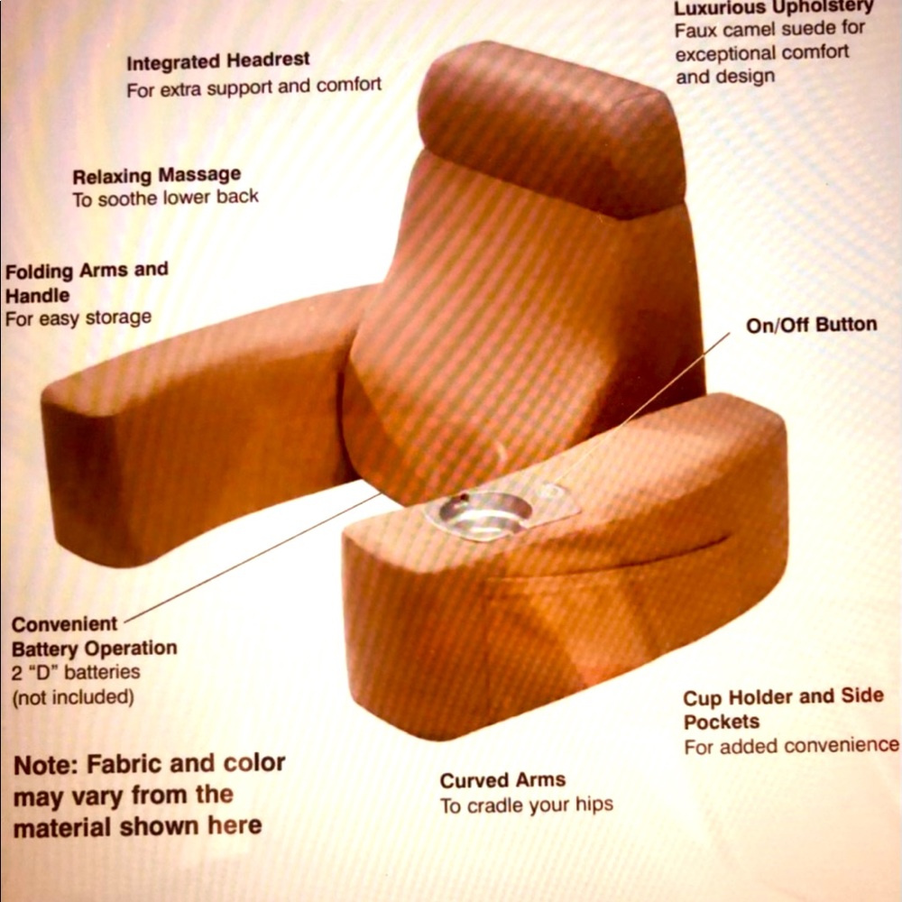 HOMEDICS LUXURY FOLDING MASSAGING BACK REST W/ CUP HOLDER & SIDE POCKETS